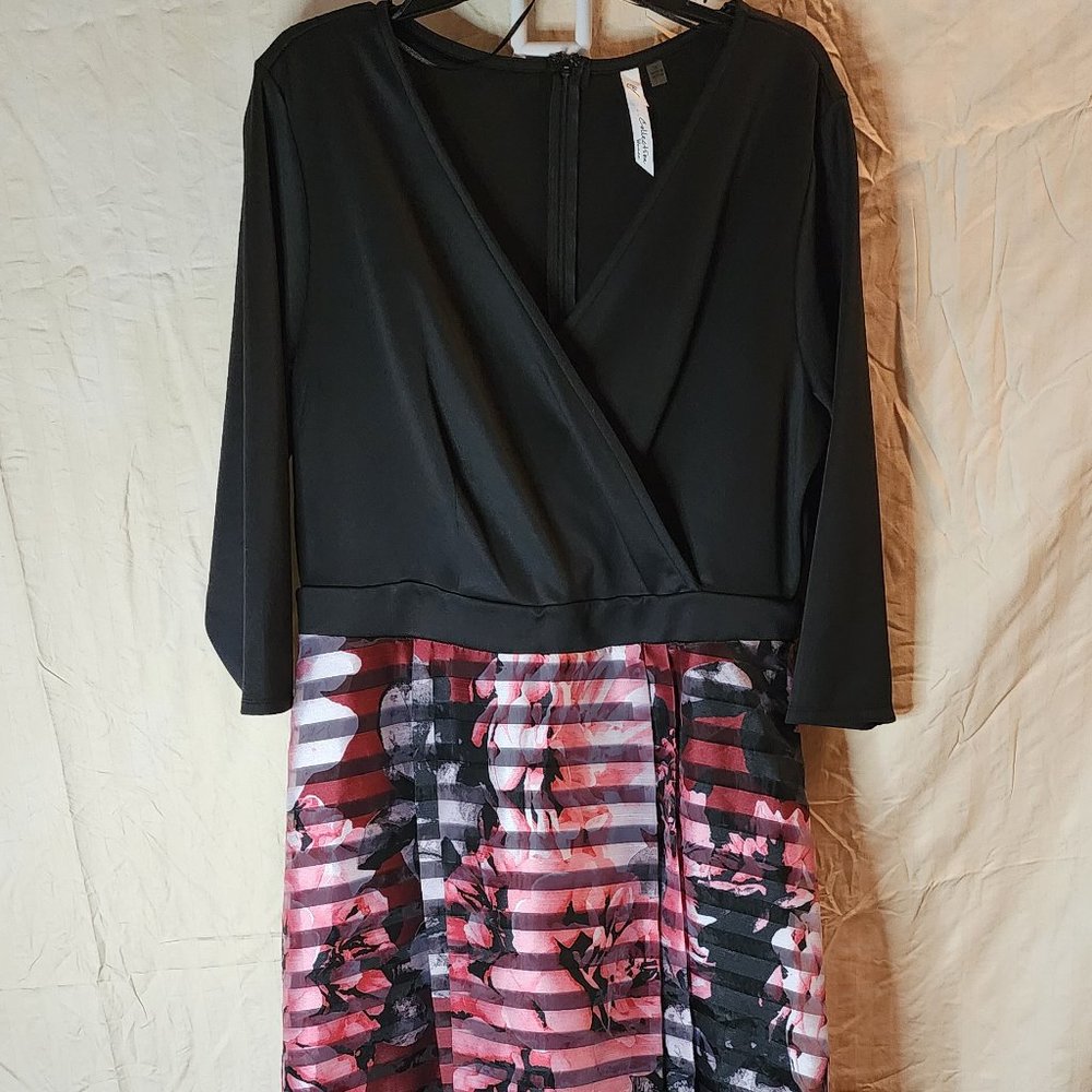 NY Collection Sheer Floral Striped Dress women plus size 1X - Picture 8 of 11